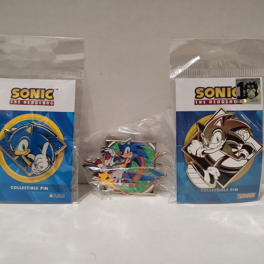 Sonic The Hedgehog Enamel Pins Set Of 3 Official Sega Collectible Badges